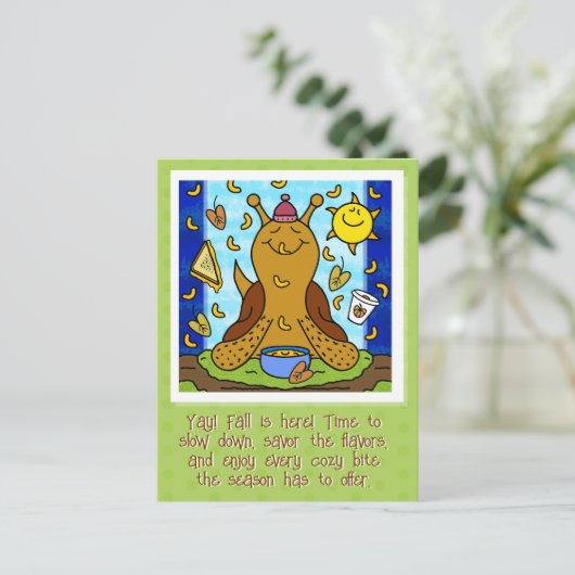 Schattigee Snail Comfort Food Happy Herfst Equinox Briefkaart (Staand voorkant)