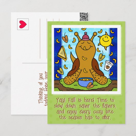 Schattigee Snail Comfort Food Happy Herfst Equinox Briefkaart (Voorkant / Achterkant)