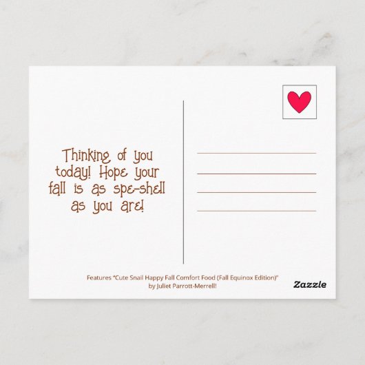 Schattigee Snail Comfort Food Happy Herfst Equinox Briefkaart (Achterkant)