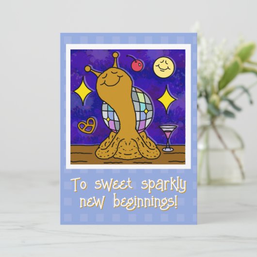 Schattigee Snail Disco Ball Gelukkig Nieuwjaar Feestdagenkaart (Staand voorkant)