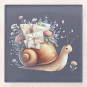 Schattigee Snail Mail Bloemen Pastel Illustratie Glazen Onderzetter (Voorkant)