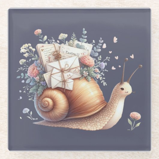 Schattigee Snail Mail Bloemen Pastel Illustratie Glazen Onderzetter (Voorkant)