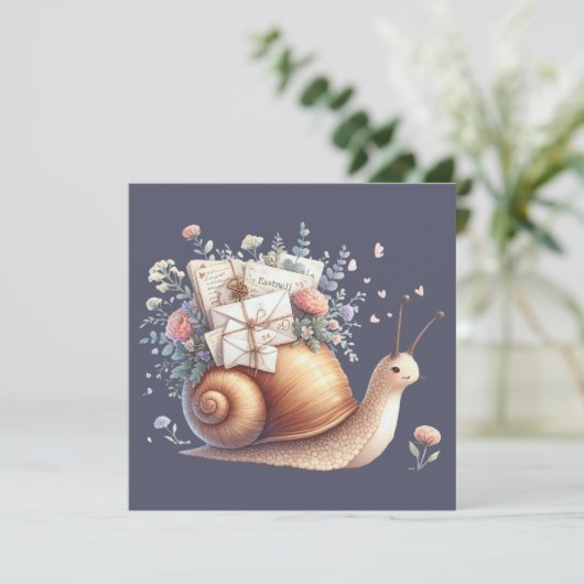 Schattigee Snail Mail Bloemen Pastel Illustratie Kaart (Staand voorkant)