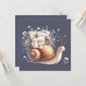 Schattigee Snail Mail Bloemen Pastel Illustratie Kaart (Voorkant / Achterkant in situ)