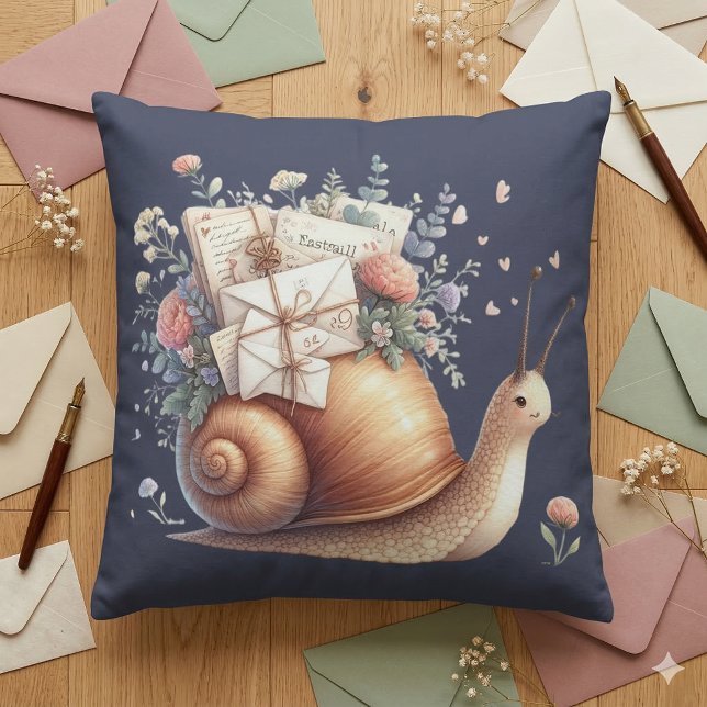 Schattigee Snail Mail Bloemen Pastel Illustratie Kussen (Cute Snail Mail Floral Pastel Illustration Throw Pillow Mockup A)