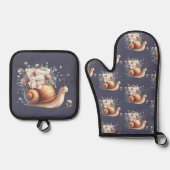 Schattigee Snail Mail Bloemen Pastel Illustratie Ovenwant & Pannenlap Set (Voorkant)