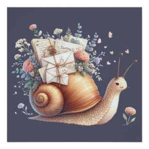 Schattigee Snail Mail Bloemen Pastel Illustratie Perfect Poster