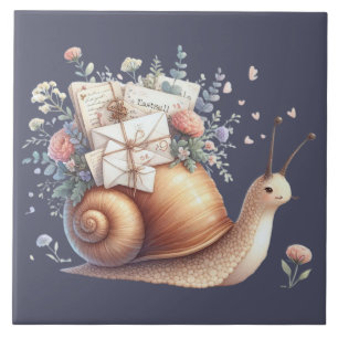 Schattigee Snail Mail Bloemen Pastel Illustratie Tegeltje