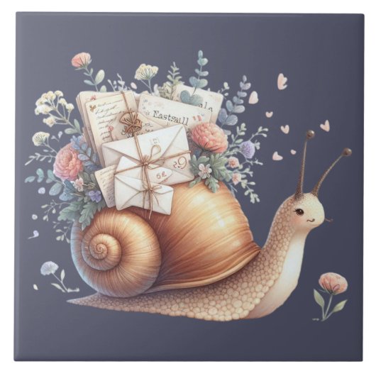 Schattigee Snail Mail Bloemen Pastel Illustratie Tegeltje (Voorkant)