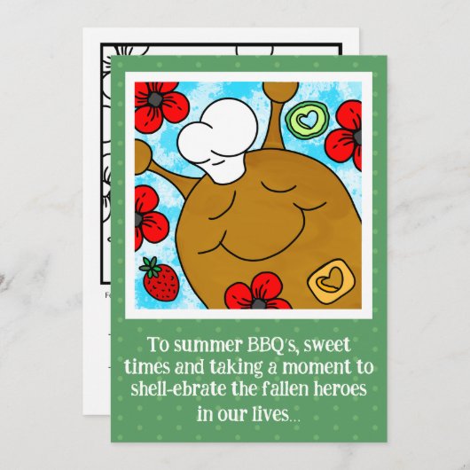 Schattigee Snail Memorial Day BBQ Kleuren Feestdagenkaart (Voorkant / Achterkant)