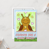 Schattigee Snail Sending Smile Kleuren | groet Kaart (Voorkant / Achterkant in situ)