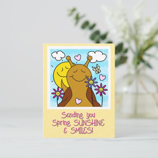 Schattigee Snail Sending Smiles Spring | Briefkaart (Staand voorkant)