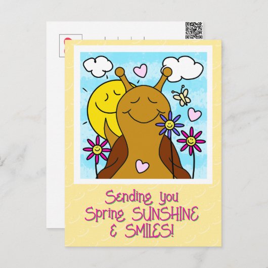 Schattigee Snail Sending Smiles Spring | Briefkaart (Voorkant / Achterkant)
