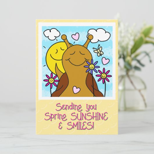 Schattigee Snail Sending Smiles Spring | groet Kaart (Staand voorkant)