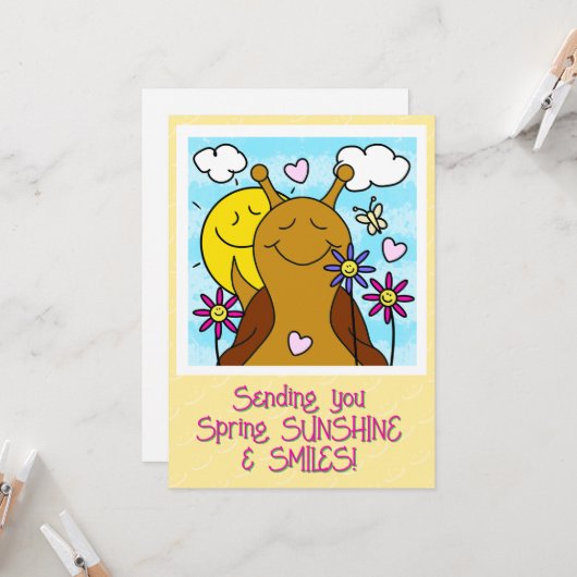 Schattigee Snail Sending Smiles Spring | groet Kaart (Voorkant / Achterkant in situ)