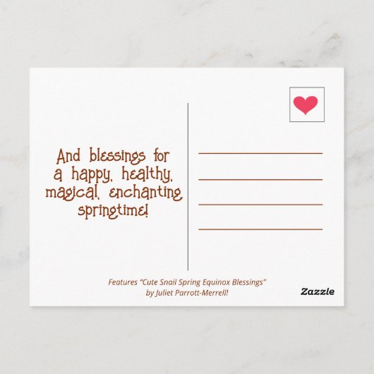 Schattigee Snail Spring Equinox zegeningen Briefkaart (Achterkant)