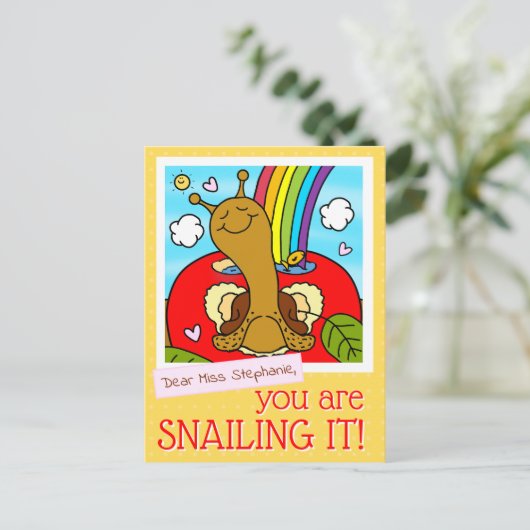 Schattigee Snail Teacher Appreciation Day Bedankt Briefkaart (Staand voorkant)