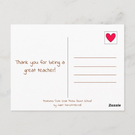 Schattigee Snail Teacher Appreciation Day Bedankt Briefkaart (Achterkant)