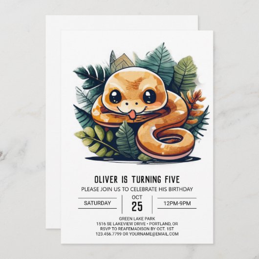 Schattigee Snake Oerwoud Verjaardagsuitnodiging Kaart (Voorkant / Achterkant)