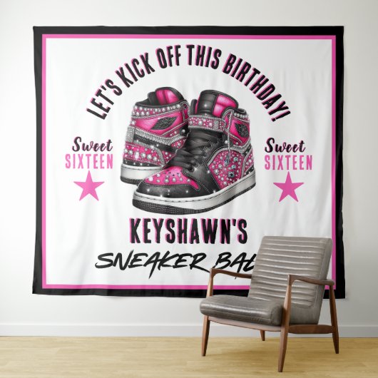Schattigee Sneaker Ball Roze & Zwarte Verjaardag B Wandkleed (In Situ (horizontaal))