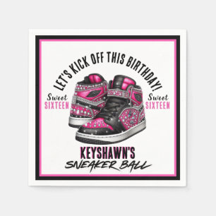 Schattigee Sneaker Ball Roze & Zwarte Verjaardag Servet