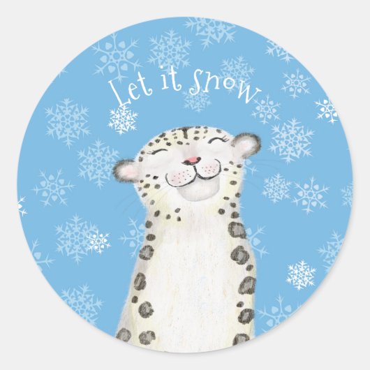 Schattigee sneeuw luipaard ronde stickers (Voorkant)