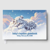 Schattigee sneeuwluipaard slaapt op wolken Baby Do Gastenboek (Voorkant)