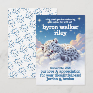 Schattigee sneeuwluipaard slaapt op wolken Baby sh Bedankkaart