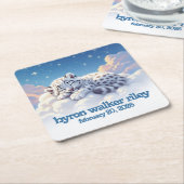 Schattigee sneeuwluipaard slaapt op wolken Baby sh Kartonnen Onderzetters (Schuin)