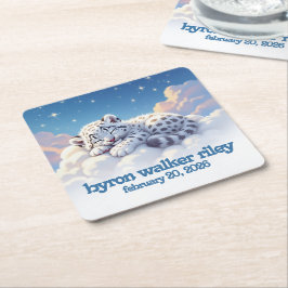 Schattigee sneeuwluipaard slaapt op wolken Baby sh Kartonnen Onderzetters