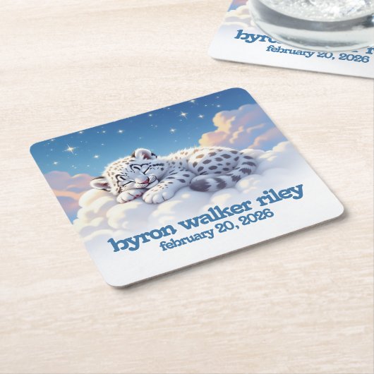 Schattigee sneeuwluipaard slaapt op wolken Baby sh Kartonnen Onderzetters (Schuin)