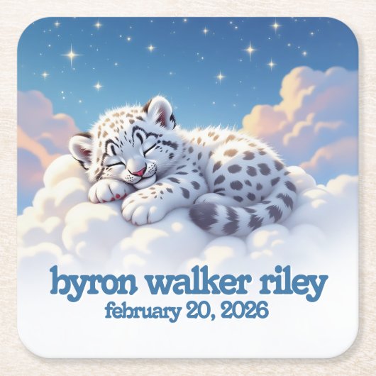 Schattigee sneeuwluipaard slaapt op wolken Baby sh Kartonnen Onderzetters (Voorkant)