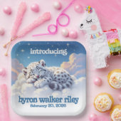 Schattigee sneeuwluipaard slaapt op wolken Baby sh Papieren Bordje (Feest)