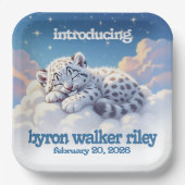 Schattigee sneeuwluipaard slaapt op wolken Baby sh Papieren Bordje (Voorkant)