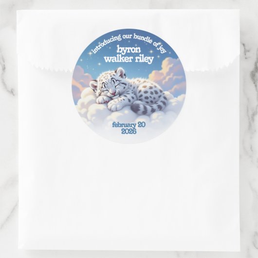 Schattigee sneeuwluipaard slaapt op wolken Baby sh Ronde Sticker (Tas)