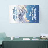 Schattigee sneeuwluipaard slaapt op wolken Baby sh Spandoek (Beurs)