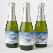 Schattigee sneeuwluipaard slaapt op wolken Baby sh Sparkling Wijnetiket (Flessen)