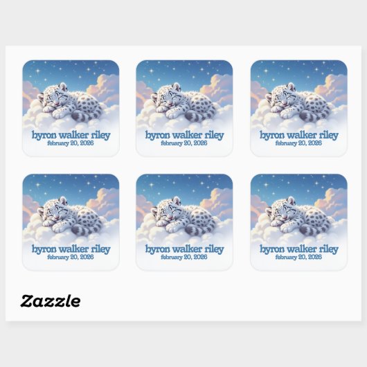 Schattigee sneeuwluipaard slaapt op wolken Baby sh Vierkante Sticker (Vel)