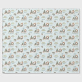 Schattigee Sneeuwman 1e Kerstmis Blauw Naam Tekst Cadeaupapier (Vlak)