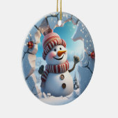 Schattigee Sneeuwman 3D Keramisch Ornament (Rechts)