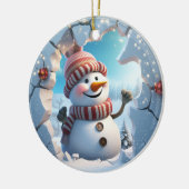 Schattigee Sneeuwman 3D Keramisch Ornament (Links)