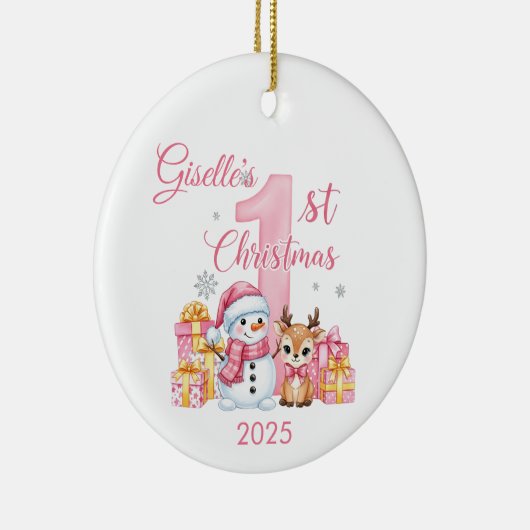 Schattigee sneeuwman Baby Girl's eerste kerst Orna Keramisch Ornament (Rechts)