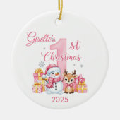 Schattigee sneeuwman Baby Girl's eerste kerst Orna Keramisch Ornament (Voorkant)
