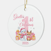 Schattigee sneeuwman Baby Girl's eerste kerst Orna Keramisch Ornament (Links)