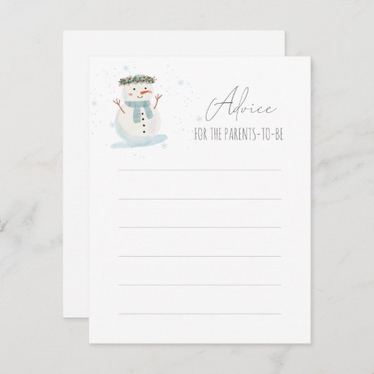 Schattigee Sneeuwman Baby shower Advies Note Kaart (Voorkant / Achterkant)