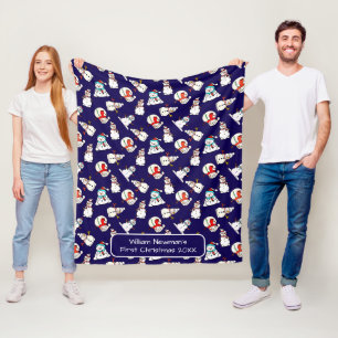 Schattigee sneeuwman baby's eerste kerstnaam marin fleece deken