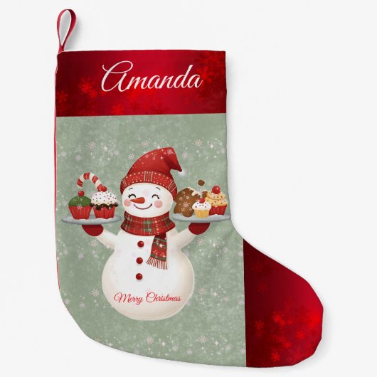 Schattigee Sneeuwman Baker Kerstkous Kleine Kerstsok (Voorkant)