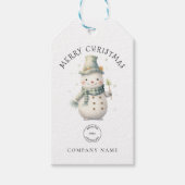 Schattigee Sneeuwman Bedrijfsnaam Logo Merry Chris Cadeaulabel (Voorkant)