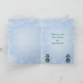 Schattigee sneeuwman, blauwe sneeuwvlokken & paill feestdagen kaart (Binnen)