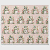 Schattigee Sneeuwman Bloemen Roze Kerstvakantie Cadeaupapier (Vlak)